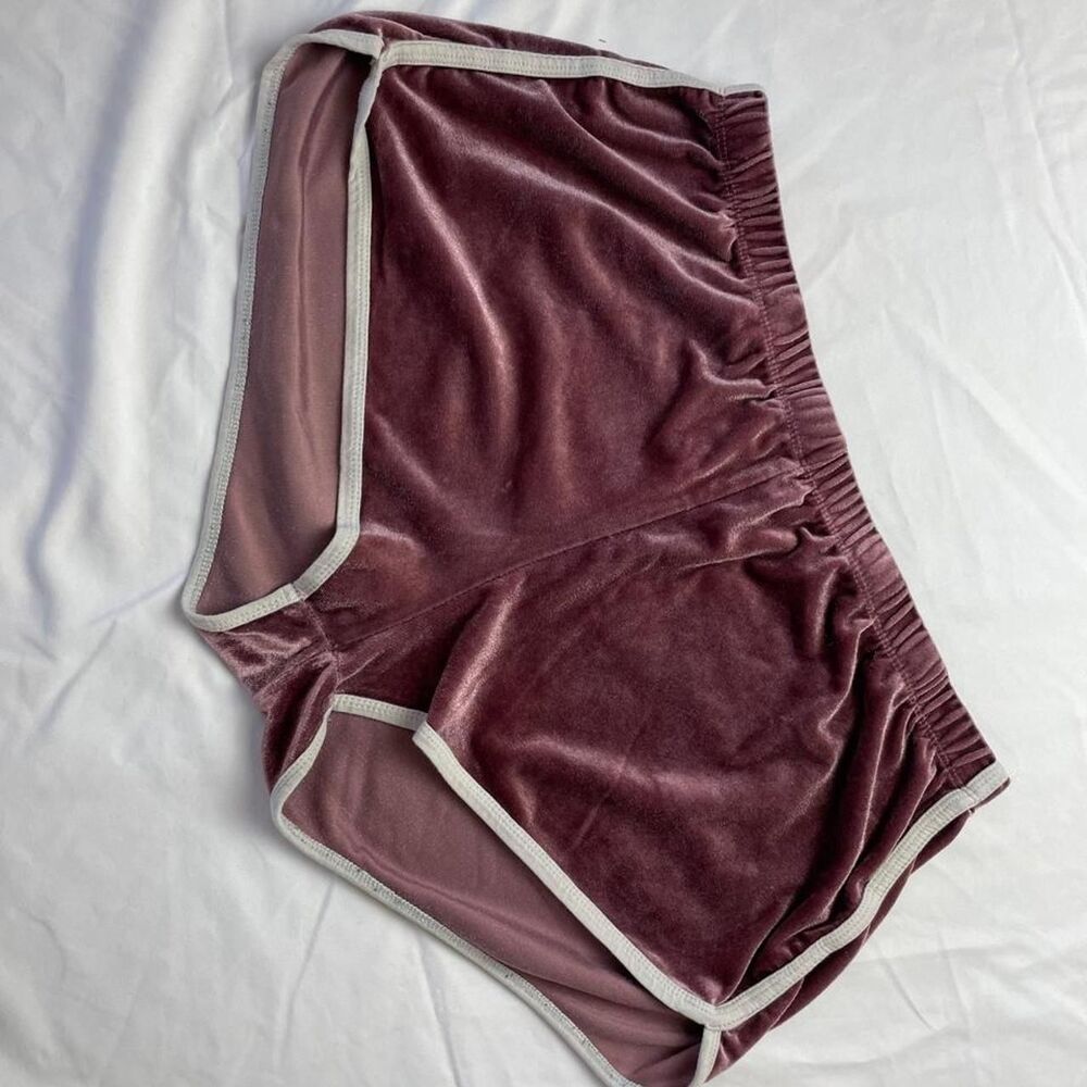 Y2K pink velvet shorts with white trim large